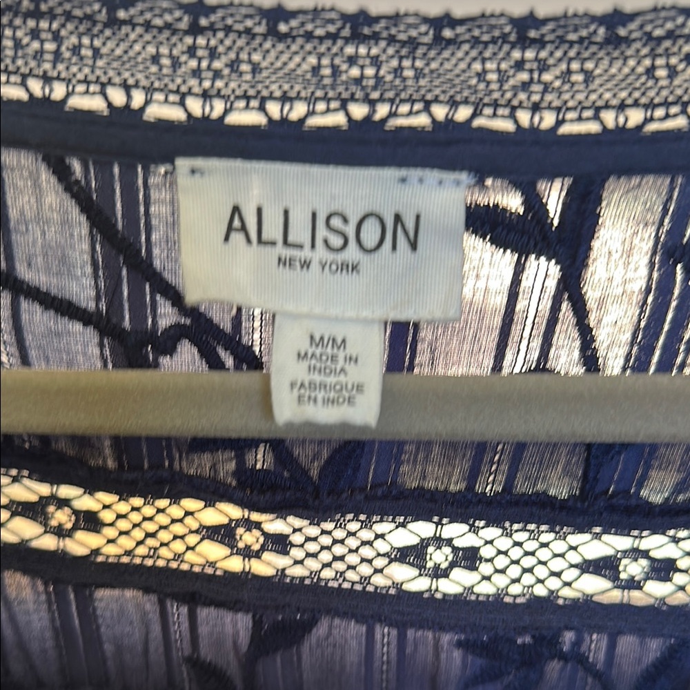 Allison NY Navy Blue Embroidered Ruffle Dress Size M NWOT - Picture 3 of 11